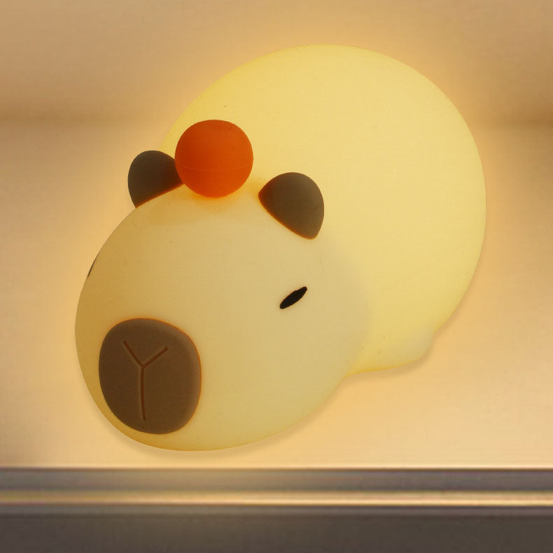 Squishy Silicone Lazy Capybara With Orange LED Night Light - Perfect Gift for Kids and Girls