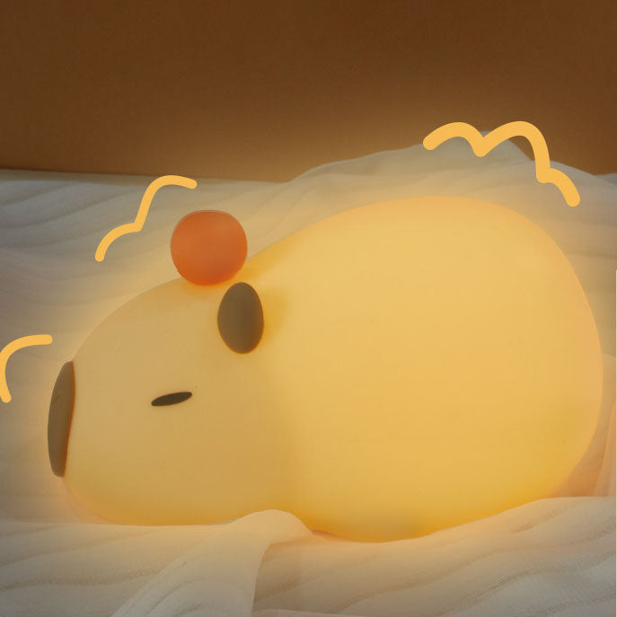 Squishy Silicone Lazy Capybara With Orange LED Night Light - Perfect Gift for Kids and Girls