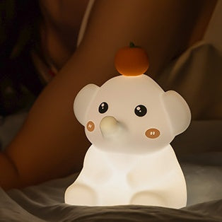 Squishy Silicone Orange Elephant LED Night Light - Perfect Gift for Kids and Girls