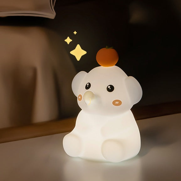 Squishy Silicone Orange Elephant LED Night Light - Perfect Gift for Kids and Girls