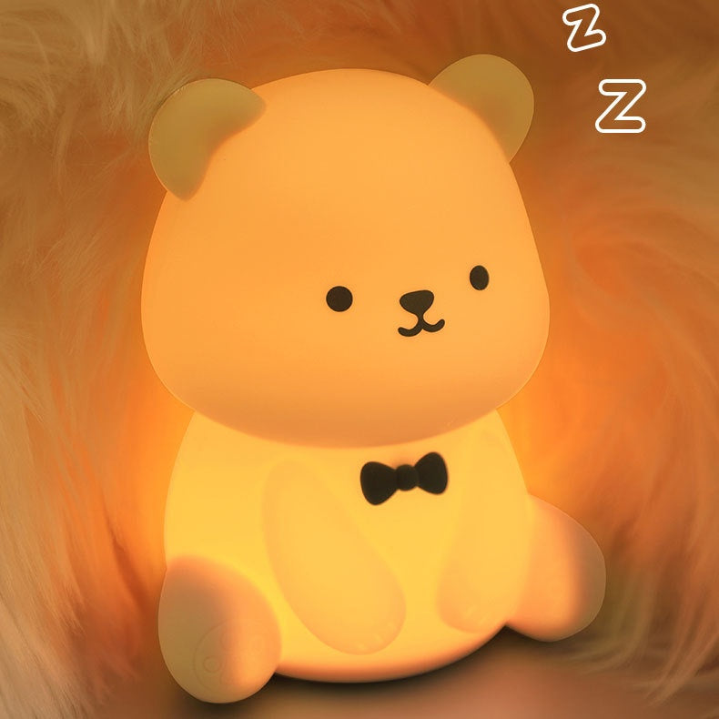 Squishy Silicone Teddy Bear LED Night Light - Perfect Gift for Kids and Girls