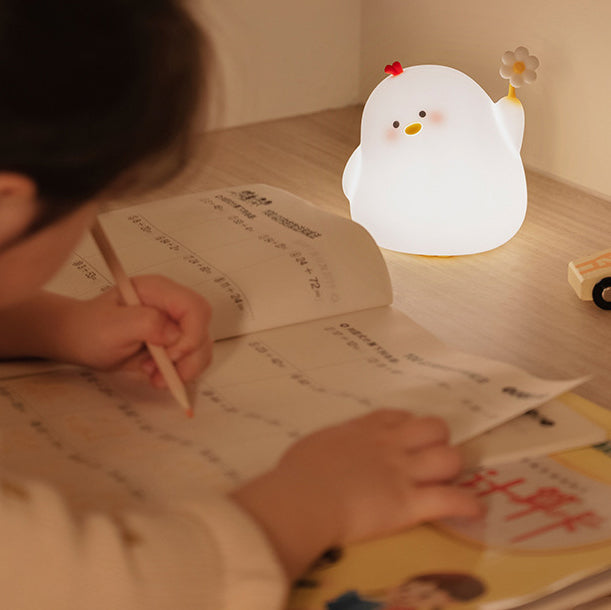 Cute Chicken Night Light LED Squishy Silicone Tap Lamp Best Gift for Baby and Girl