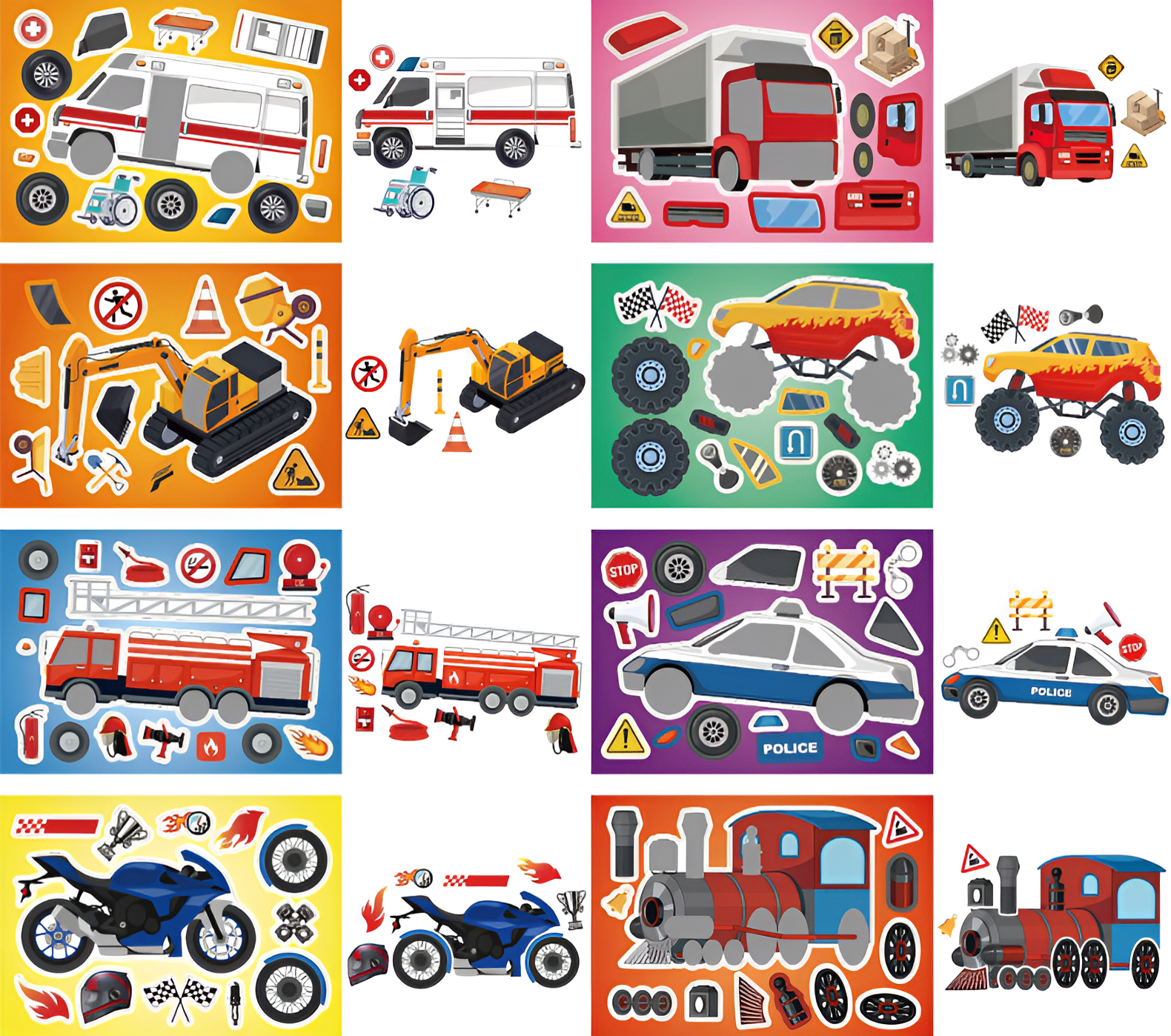 DIY Vehicle Puzzle Stickers (16 Sheets!)