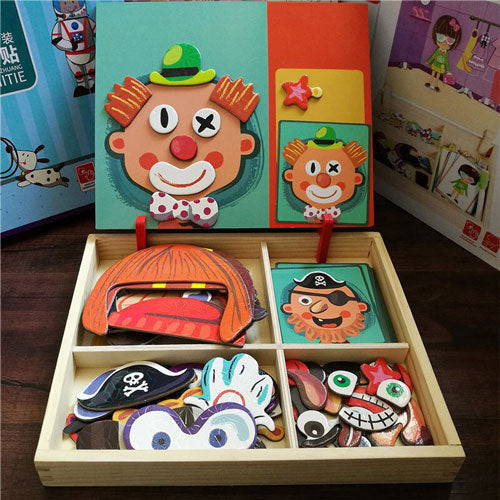 Wooden Creative Faces Magnetic Puzzle Box - EXPLORE, PLAY, & REPEAT!