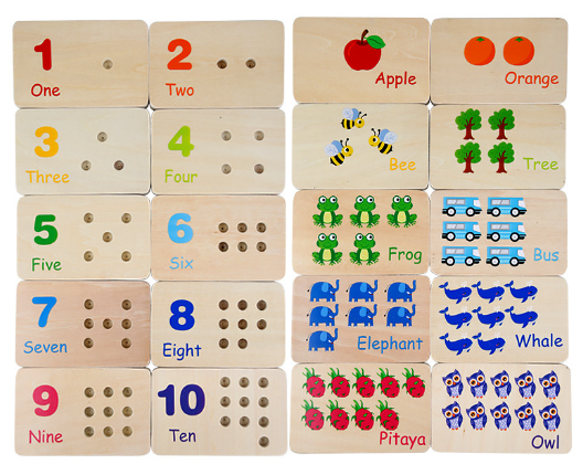 Montessori Wooden Counting Peg Boards Set