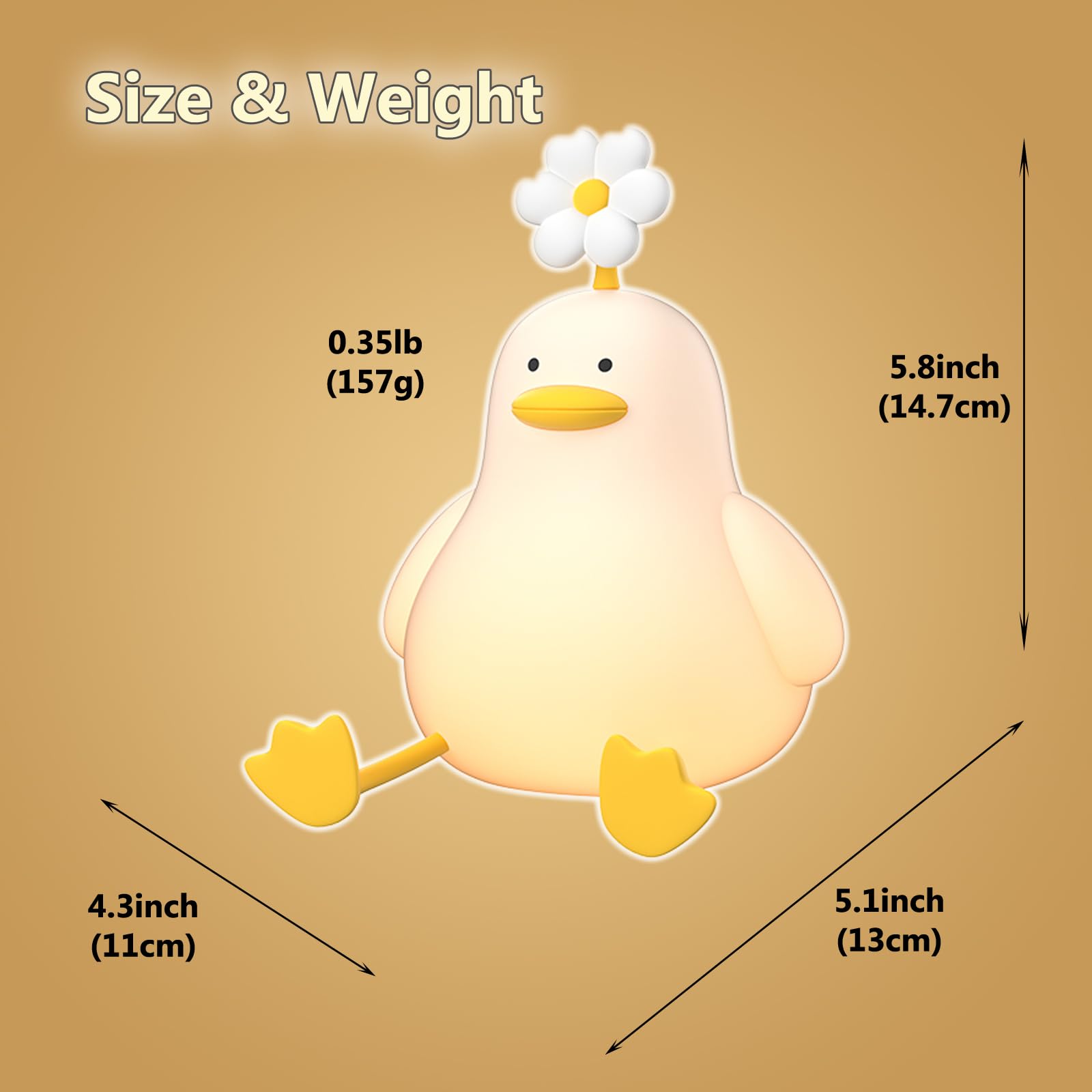 Kawaii Flower Duck LED Squishy Night Light For Gift USB Rechargeable Duck Lamp