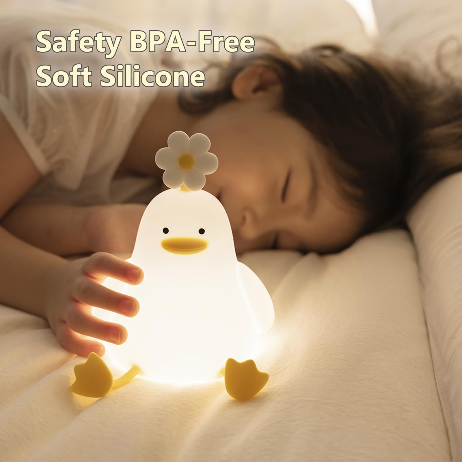 Kawaii Flower Duck LED Squishy Night Light For Gift USB Rechargeable Duck Lamp